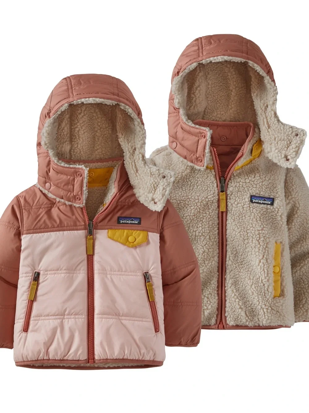 Patagonia Tribbles Reversible Jacket pink salmon mustard girl size 3T